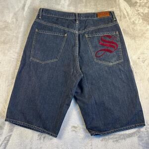Sean John Denim Shorts Mens Size 34 Blue Embroidered Logo Baggy Streetwear